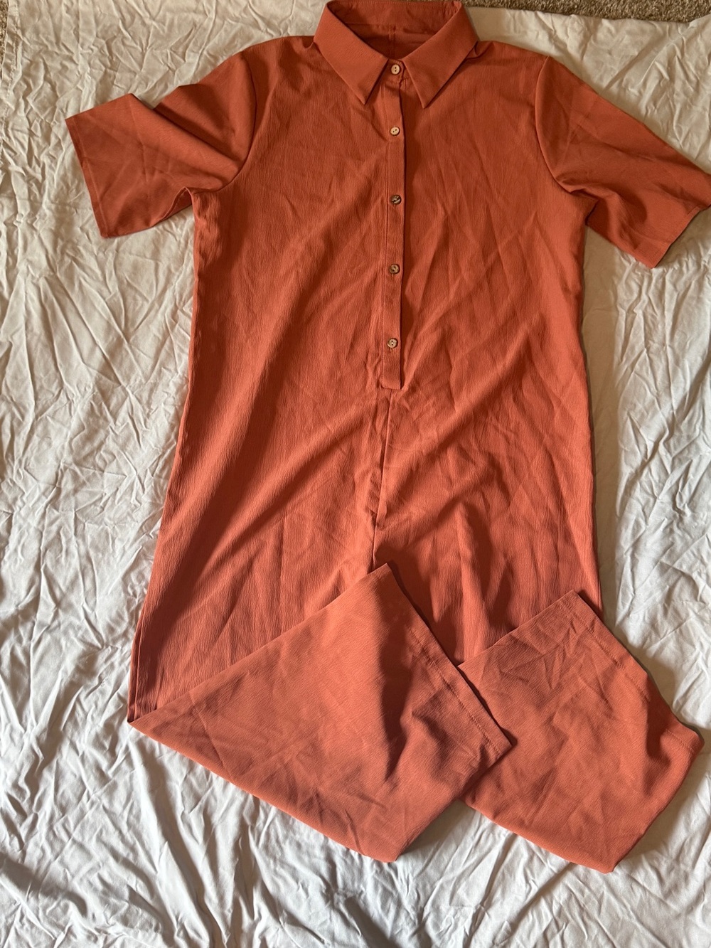 Soft Button-Front Jumpsuit in Dusty Coral
